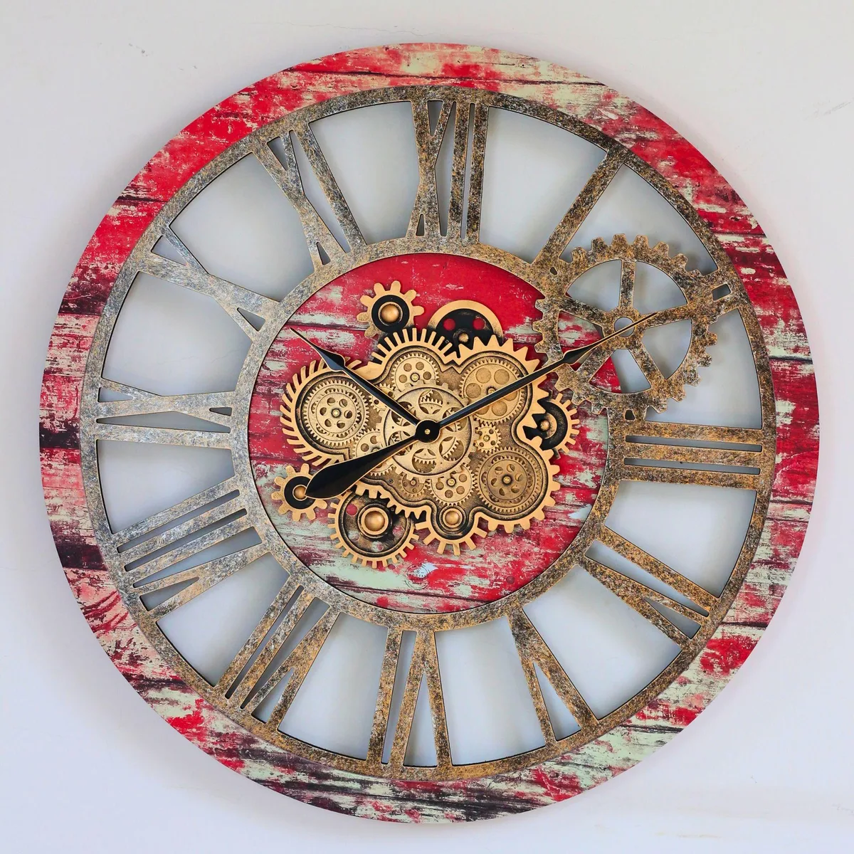 The Gears Clock The Gears Clock 36 inch Real Moving Gear Wall Clock Red Lava — product photo