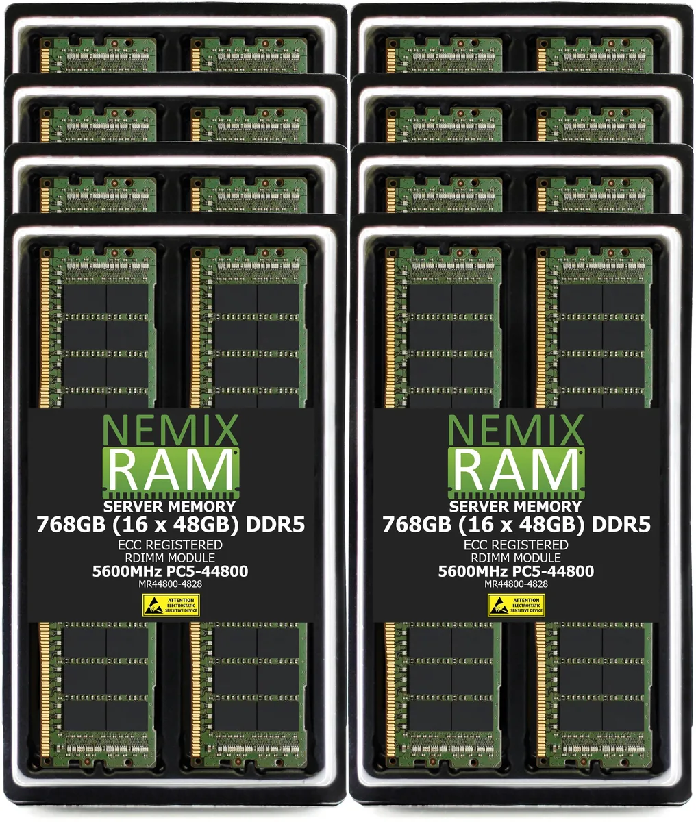 NEMIX RAM NEMIX RAM DDR5 5600 768GB (16x48GB) ECC RDIMM CL46 1.1V 288-Pin Supermicro H14DSG-O-CPU Memory Upgrade — product photo