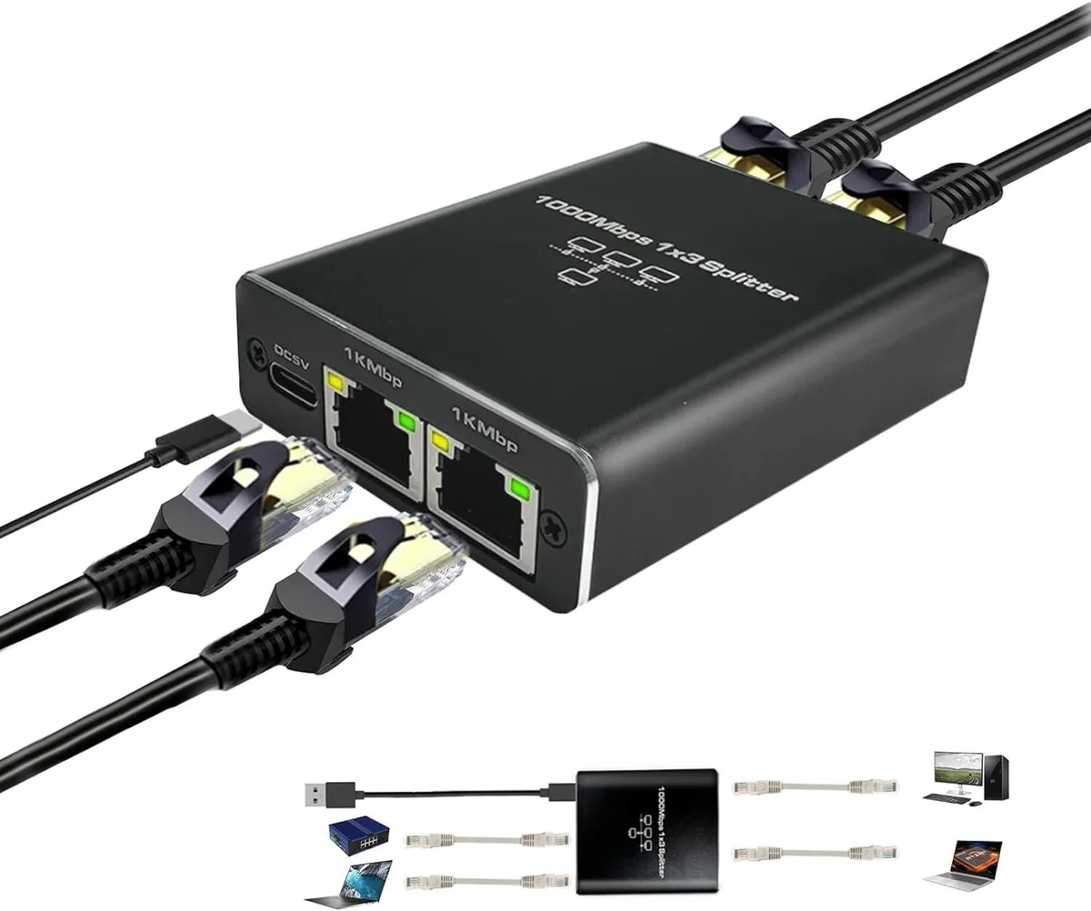Jansicotek Jansicotek OZHW2 Ethernet Splitter 1 to 3 RJ45 1000Mbps USB Powered — product photo