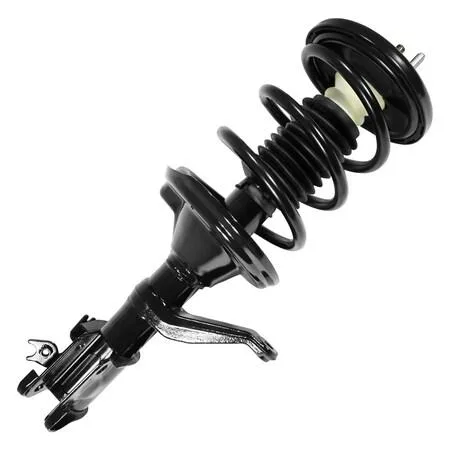 Unity 11663 front left complete strut assembly, silver metal with black coil spring