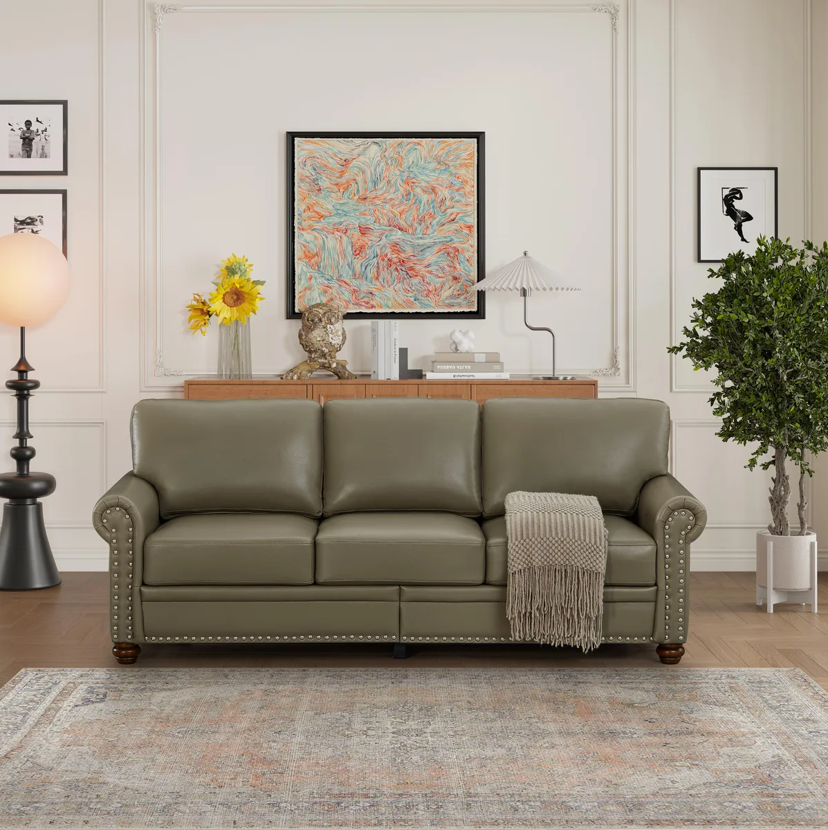tuphen tuphen Classic Living Room Nails Sofa Taupe Faux Leather — product photo