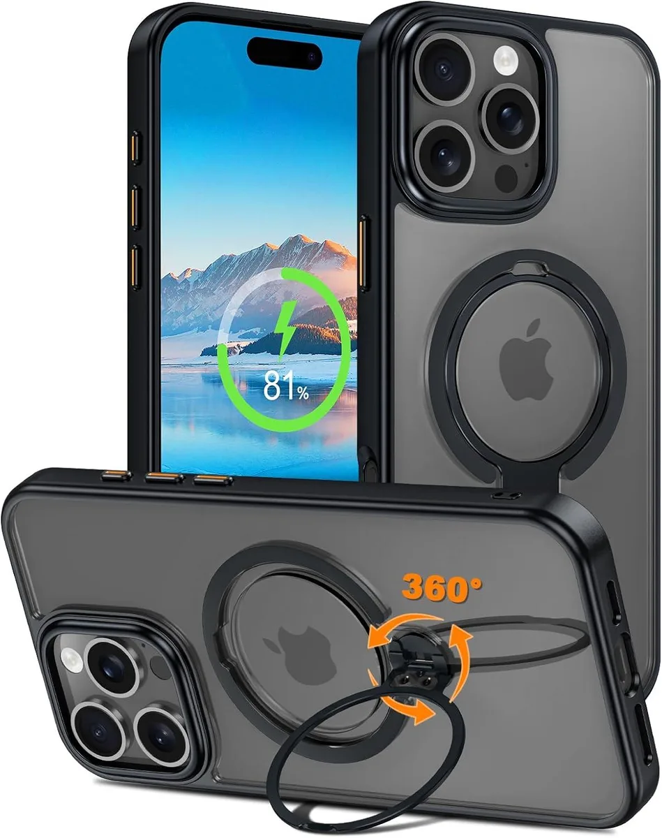 BONAEVER BONAEVER iPhone 16 Pro Case Dual 360 Spin Magnetic Stand Ring Black — product photo