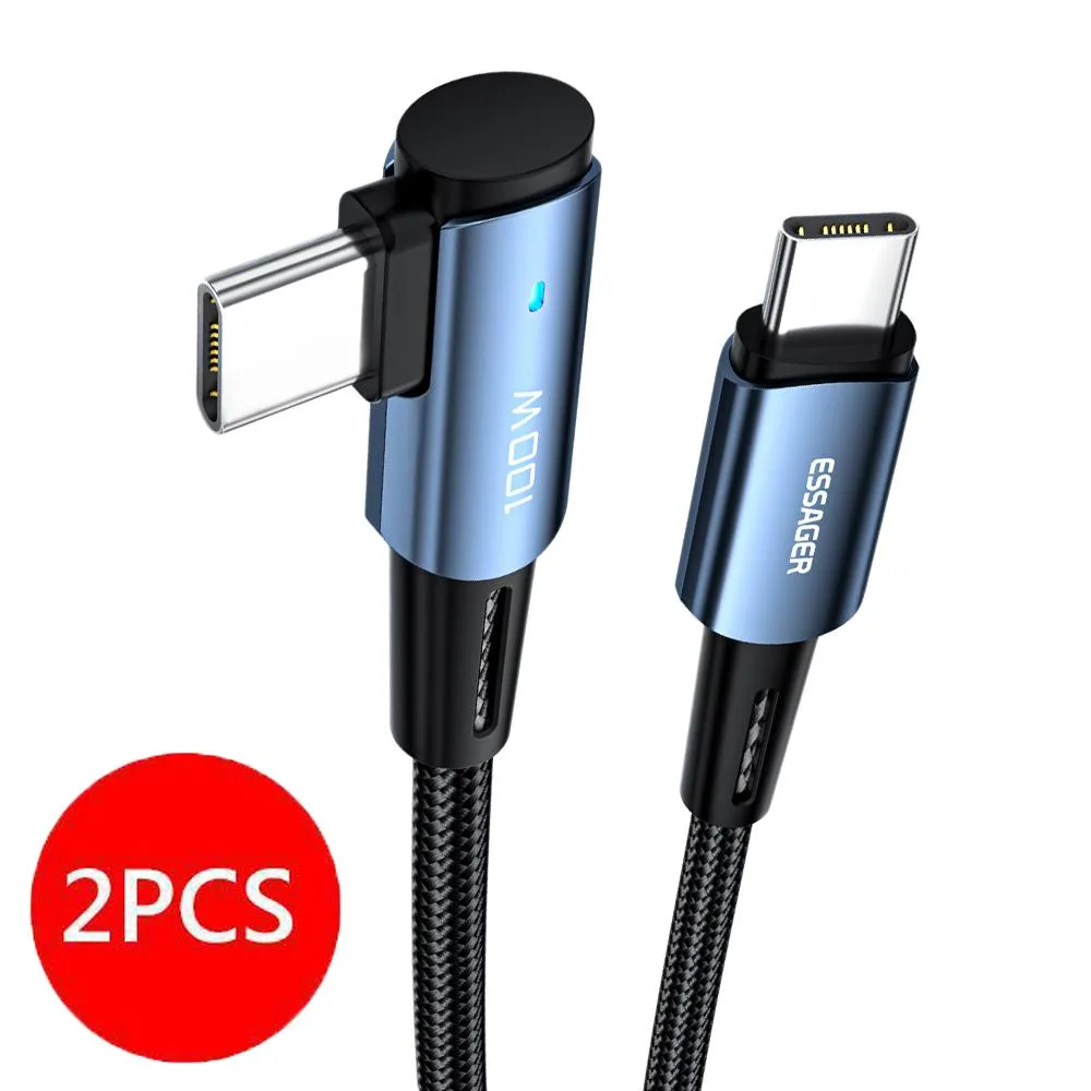 LUOM LUOM USB-C to USB-C Right Angle Cable 100W 5A PD QC 4.0 480Mbps 3.3ft 2 Pack Blue — product photo