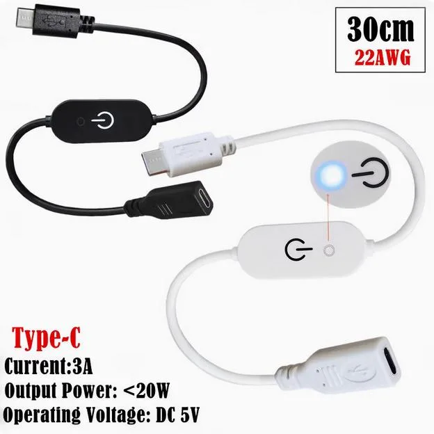 White USB-C touch dimmer controller with blue indicator light