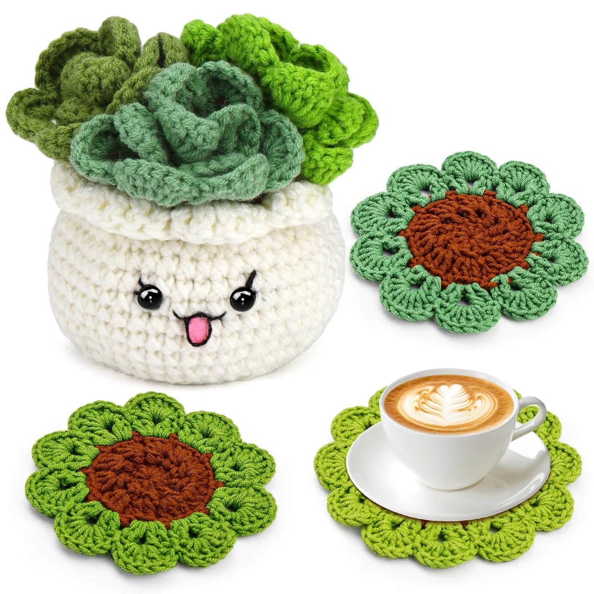 Singer FTEVEN crochet starter kit with yarn hooks needles and potted plant base