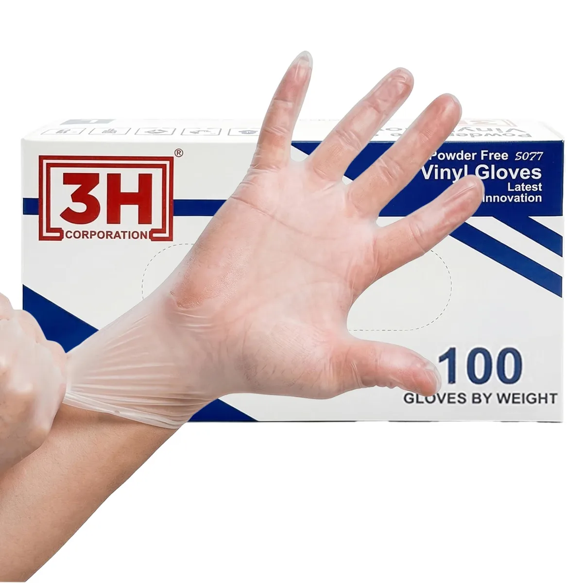 3H CORPORATION HV-GCL Vinyl Gloves Large 100 Count — product photo