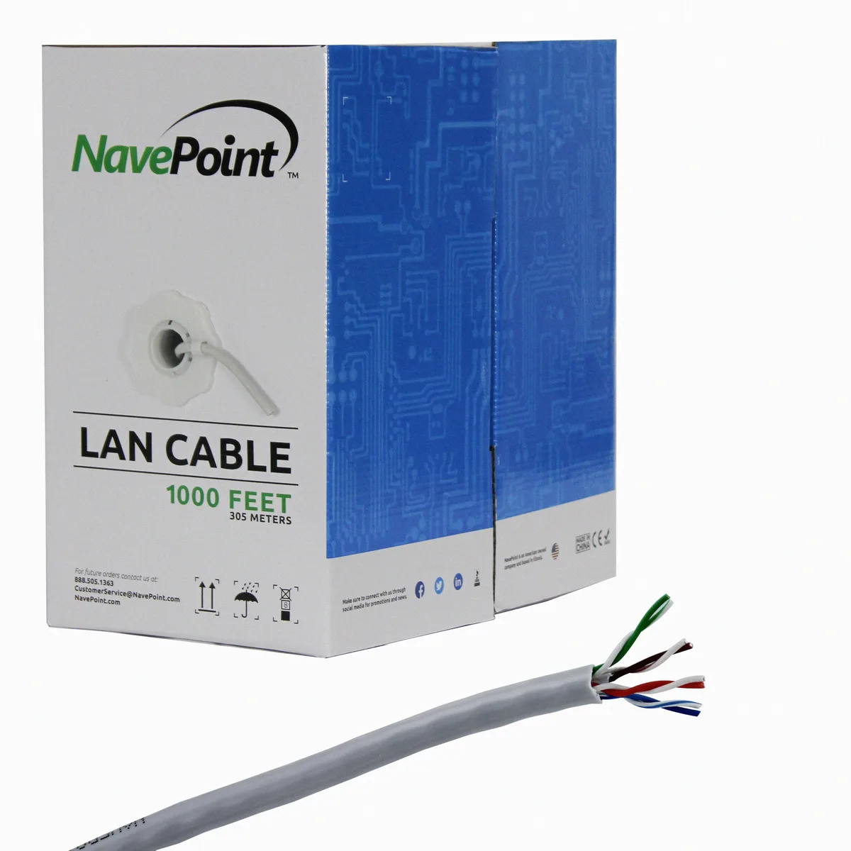 NavePoint NavePoint CAT5e UTP Bulk CCA Ethernet Network Cable 24AWG 1000FT Grey — product photo