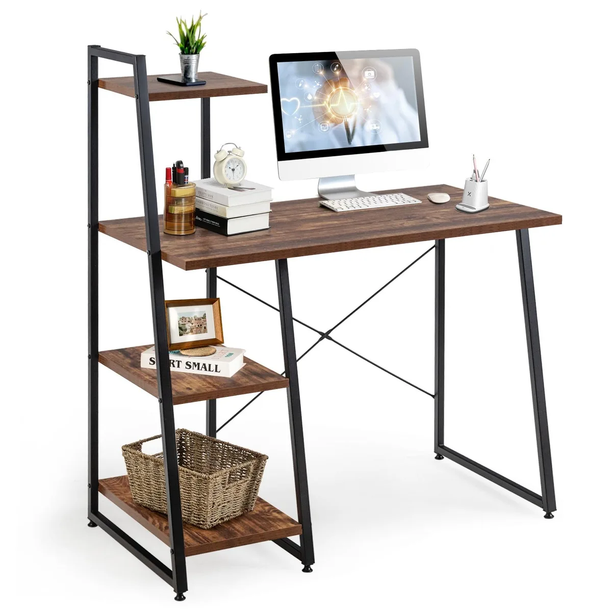 SlickBlue SlickBlue Compact Computer Desk 4 Tier Shelves Brown 39.5x20x47.5 — product photo