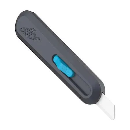 Blue self-retracting utility knife with ergonomic pull slider