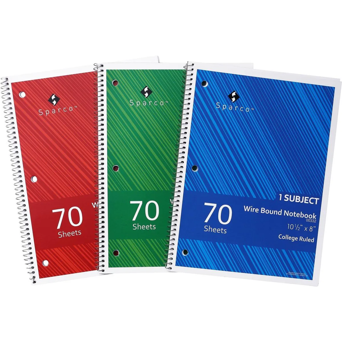 Sparco Products Sparco Products 00332 College Ruled Wire-bound Notebook 3 Pack — product photo