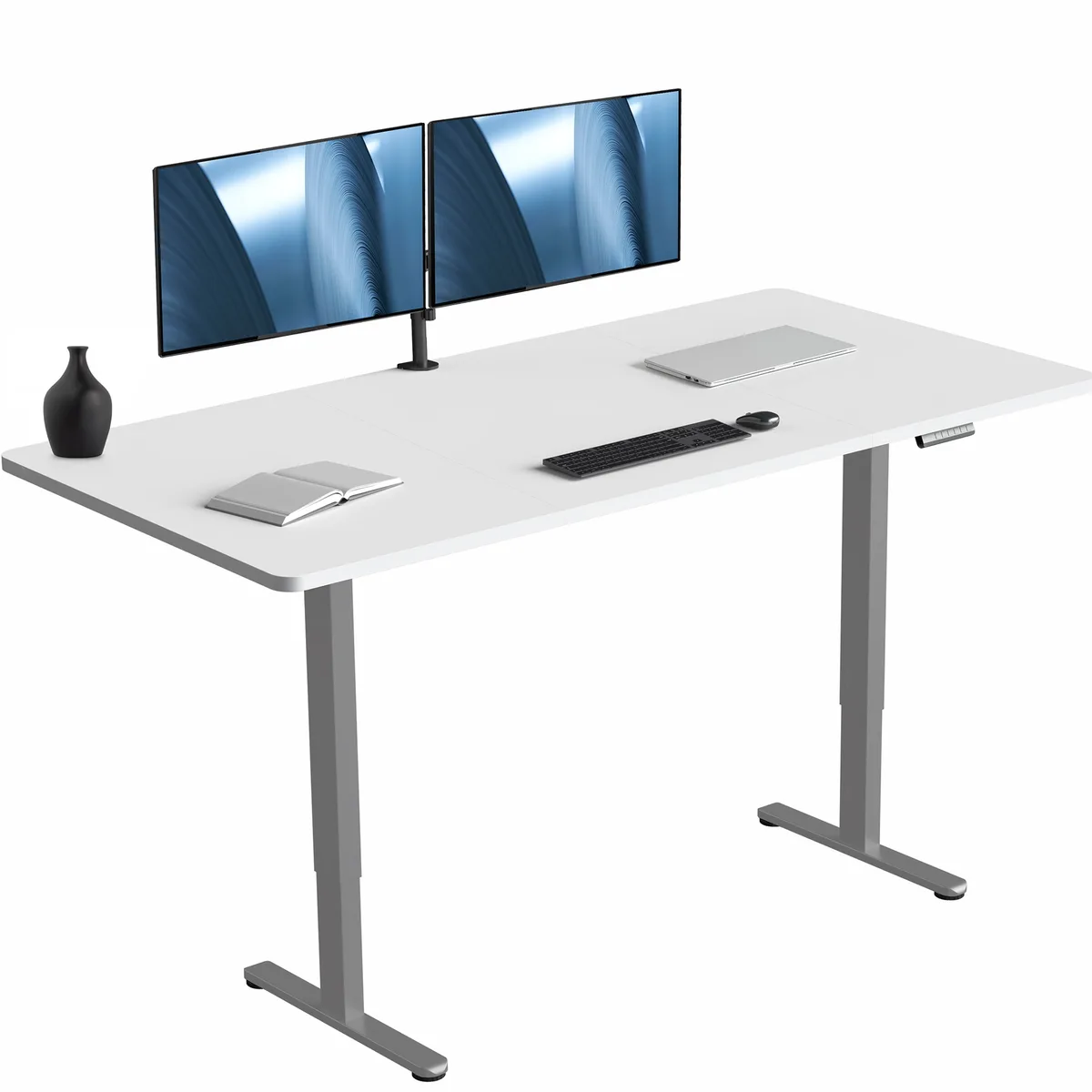 VIVO VIVO Electric Dual Motor 71 x 36 Standing Desk White Top Gray Frame office furniture — product photo