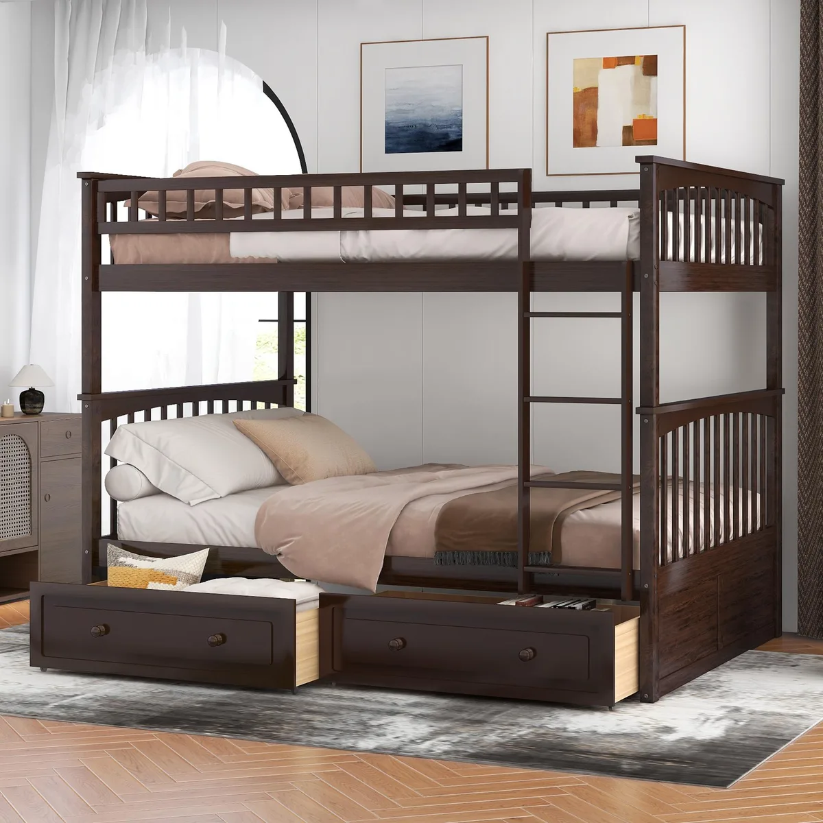 tuphen tuphen Full over Full Bunk Bed with Drawers Espresso — product photo