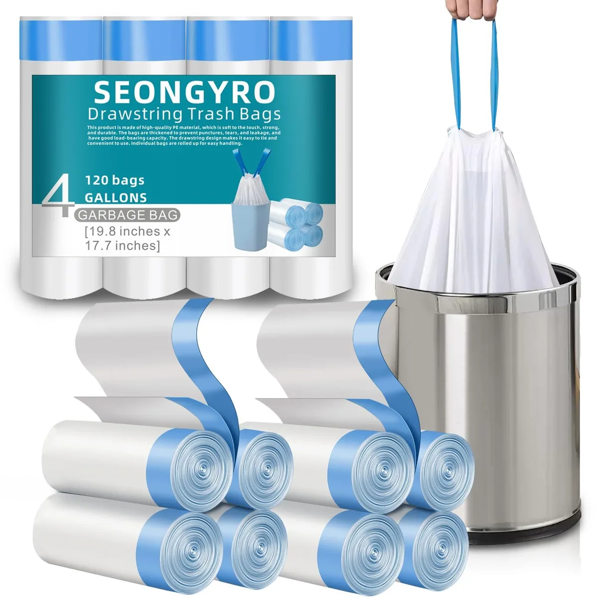  SEONGYRO Small Trash Bags 4Gal 120Ct White 1.2Mil — product photo