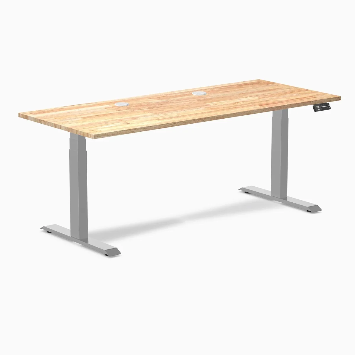 Desky Desky Dual Rubberwood Sit Stand Desk Natural Timber 72 x 30 inches Grey — product photo