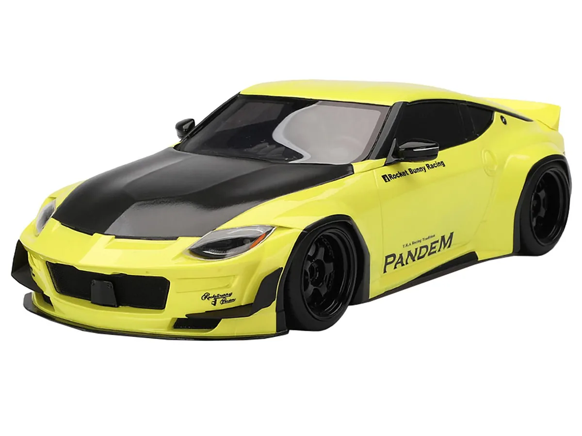 Top Speed Top Speed Nissan Z RZ34 Pandem Ikazuchi Yellow Matt Black Hood 1/18 Hobby Collectible — product photo