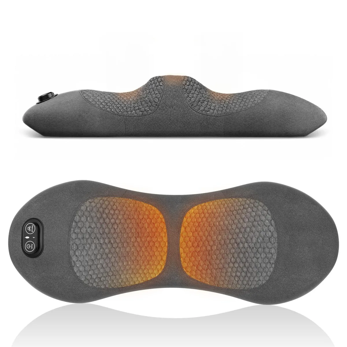 Gray lumbar massage pillow, 135-degree curve, USB-C corded, 1.54lb