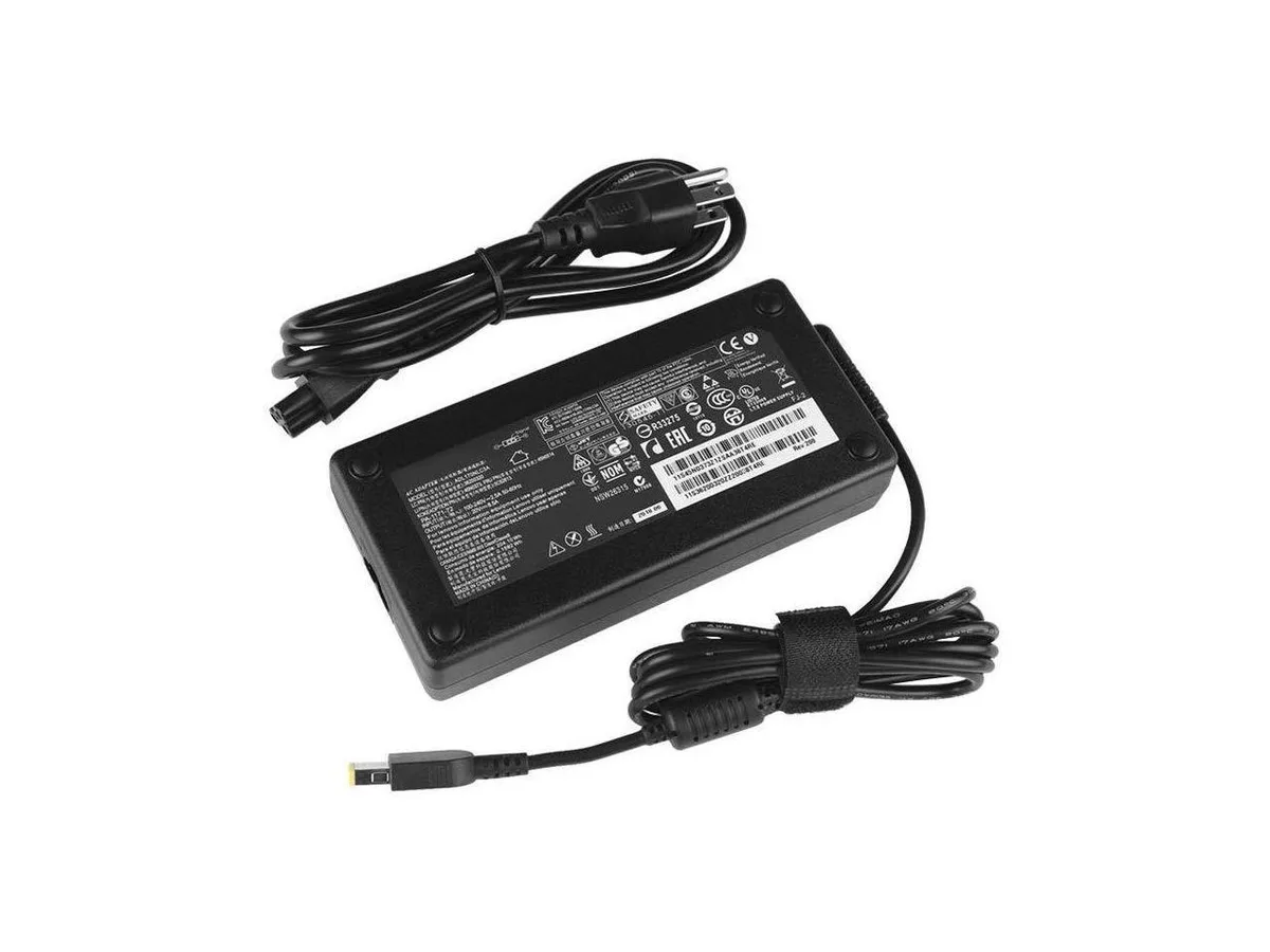 Black rectangular 170W AC adapter with square yellow connector and US plug