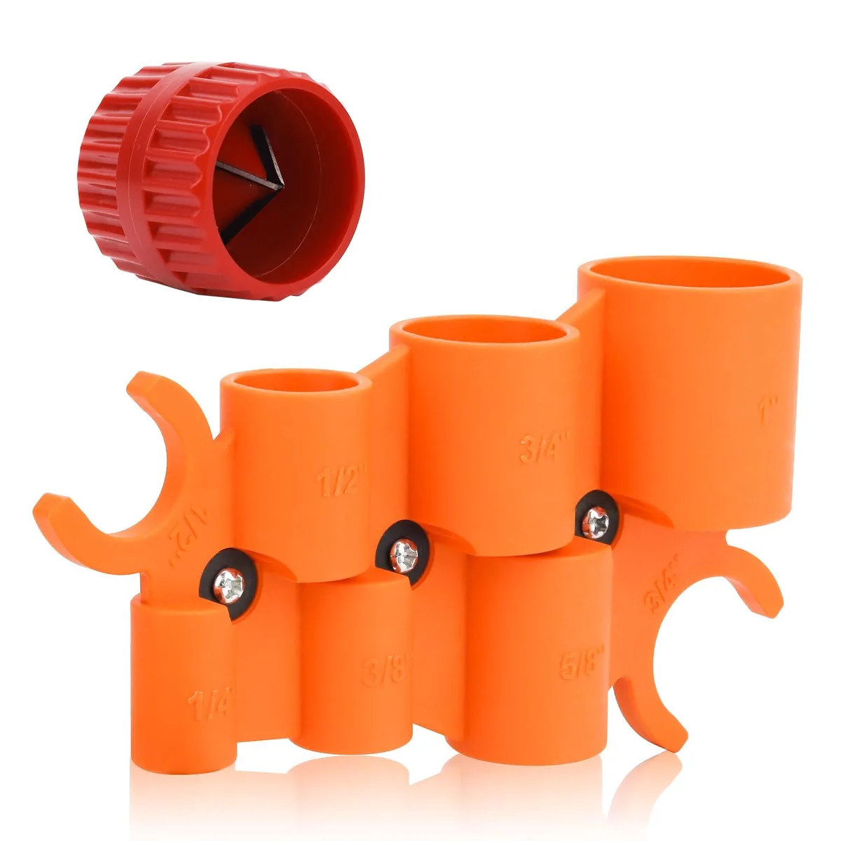 Plastic depth gauge and metal deburring tool in kit