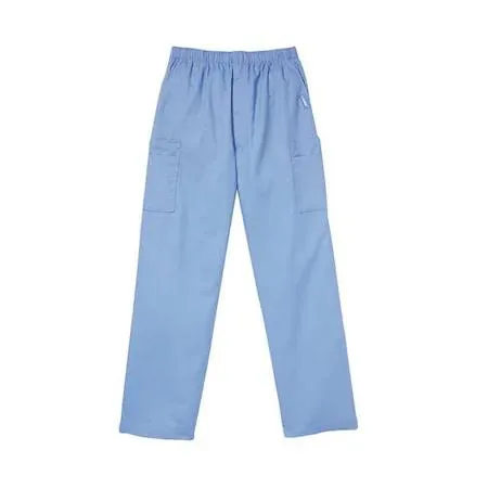 Blue Landau scrub cargo pants, cotton-polyester, drawstring waist, five pockets, relaxed fit, 31 inch inseam