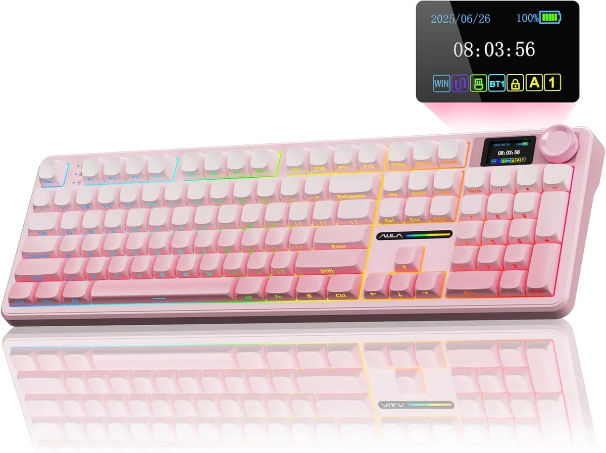 TUKO TUKO F108 PRO 75% Wireless Mechanical Gaming Keyboard with Screen &amp; Knob 4000mAh Pink — product photo