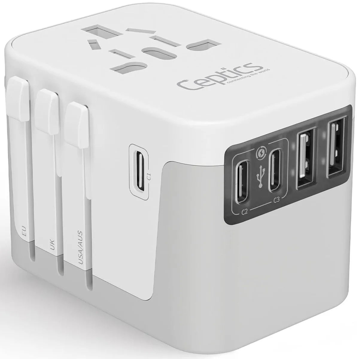  Ceptics UP-30KU-WH 30W universal travel adapter Smoke White — product photo