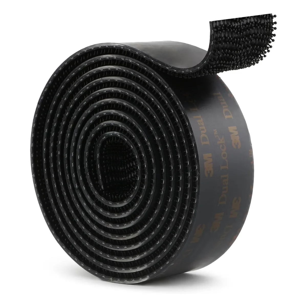 Black 3M Dual Lock reclosable fastener strip, 1 inch wide, mushroom stems on polypropylene carrier
