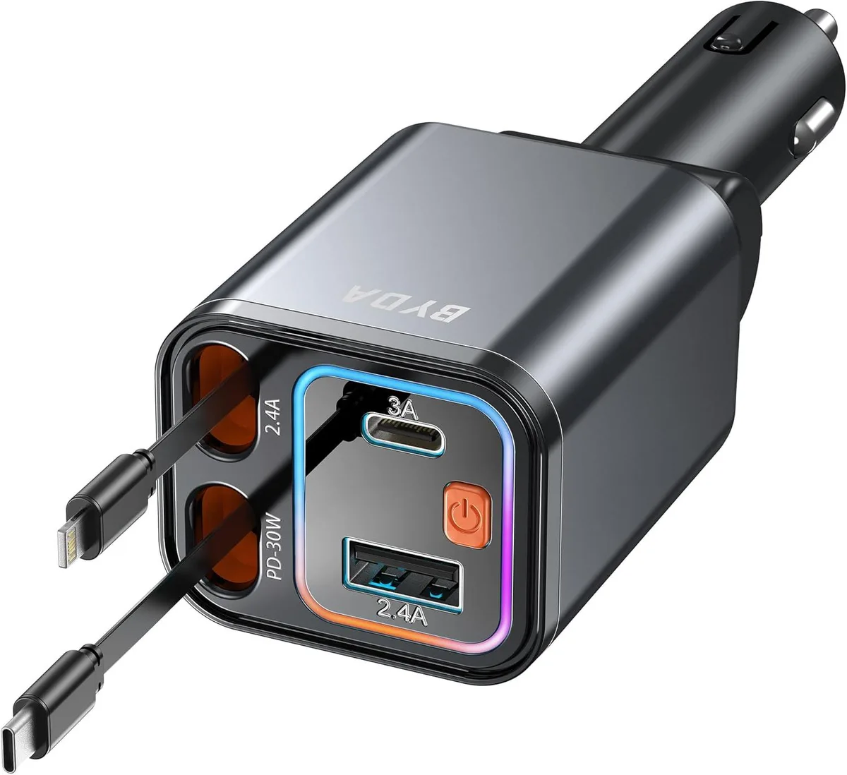 Hamzan Hamzan 69W 4-in-1 Retractable Car Charger USB-C Lightning — product photo