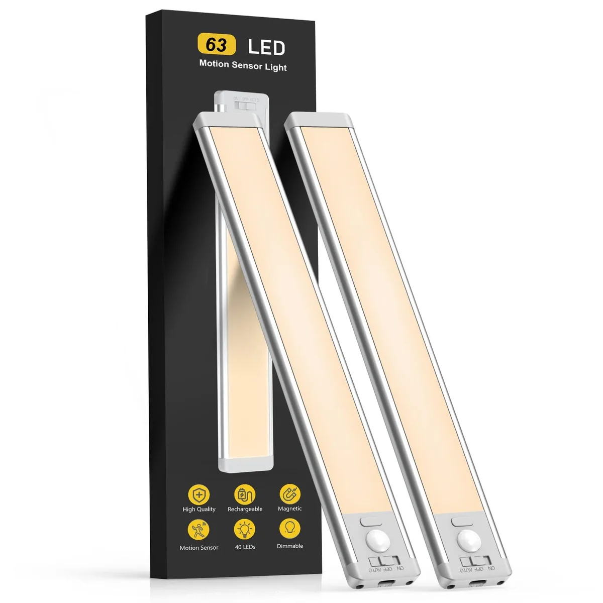 Two white 14.7 inch LED light bars with clear prismatic covers, magnetic mounting, USB-C cables and adhesive plates