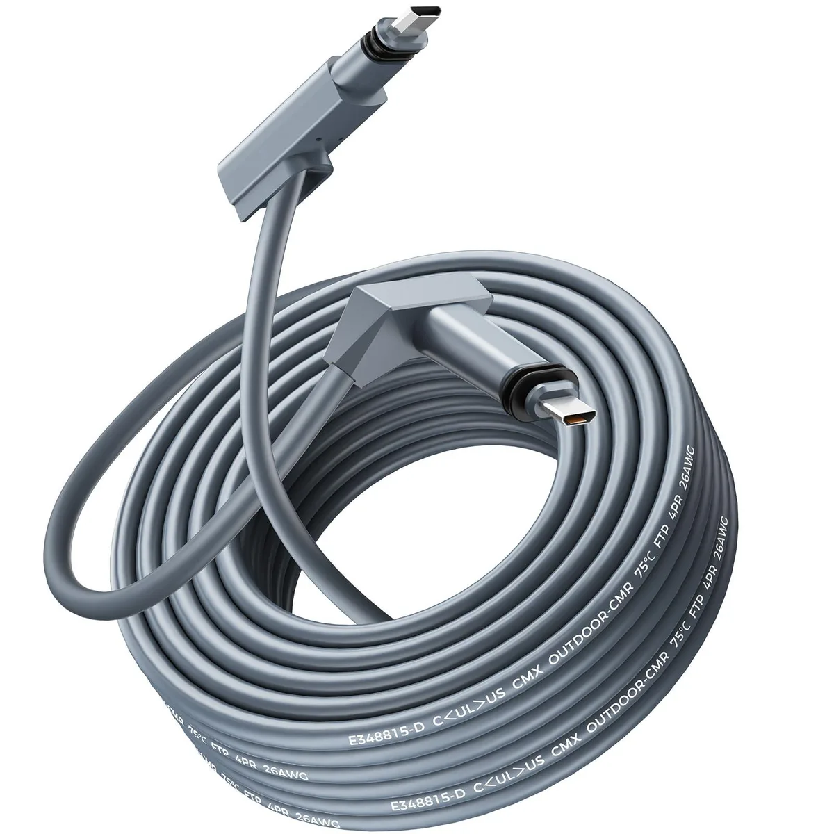 Grey 75FT PoE cable with male-to-male connectors for Starlink Gen 2 dish