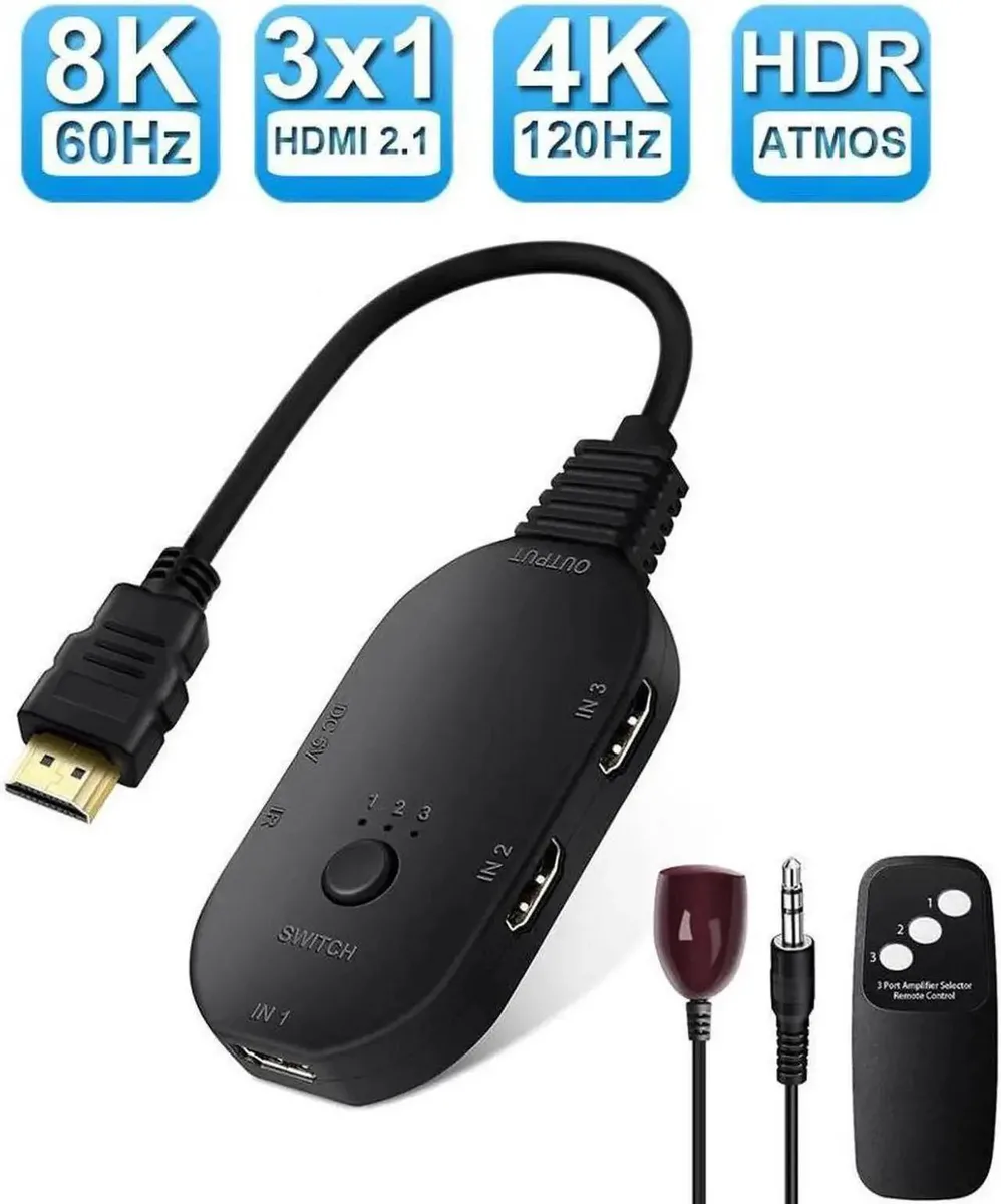 SMUGDESK SMUGDESK 3×1 HDMI 2.1 Selector Box Switch 48Gbps 8K@60Hz 4K@120Hz HDR10 3D — product photo