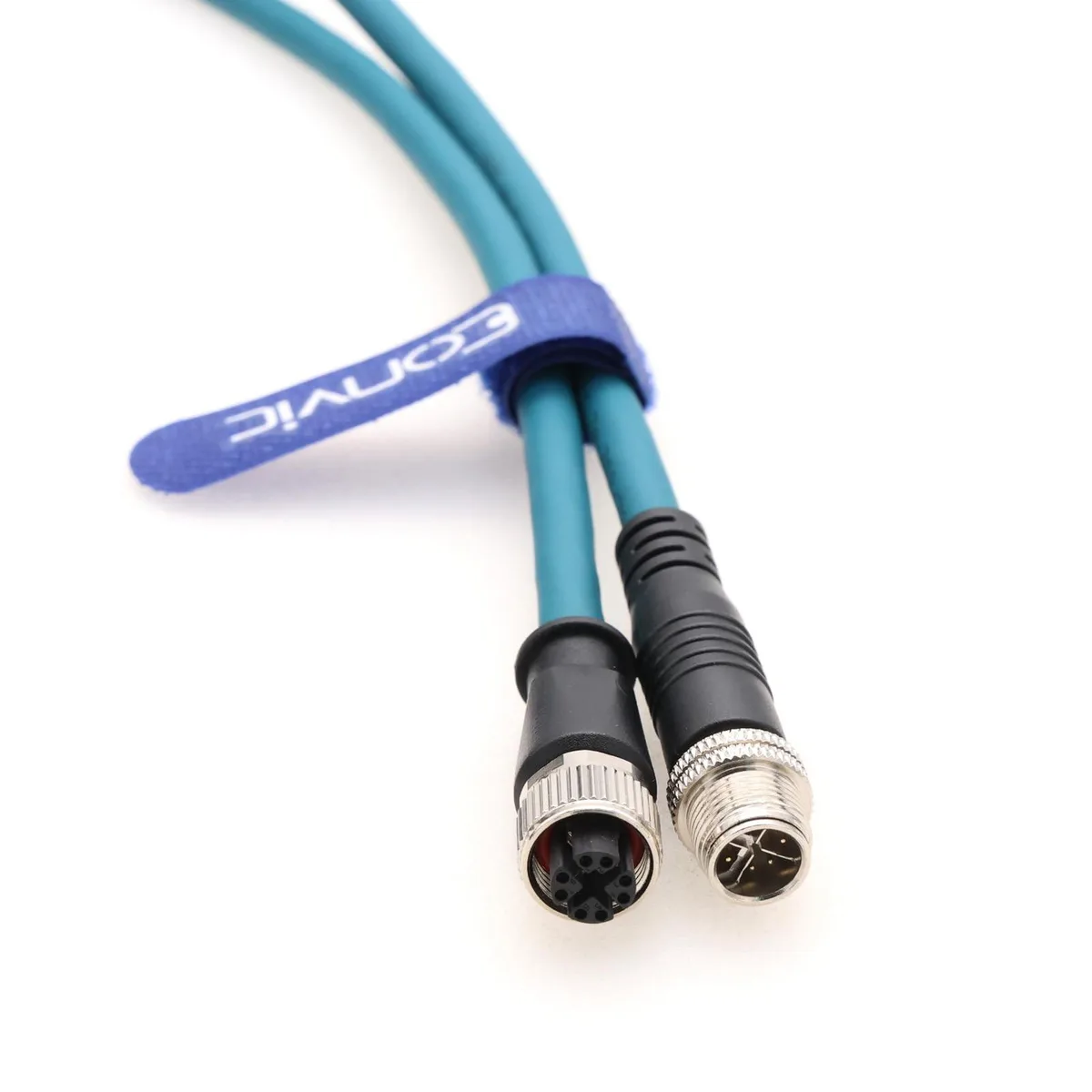 Blue industrial Ethernet cable with M12 X-code connectors, 3 metre length