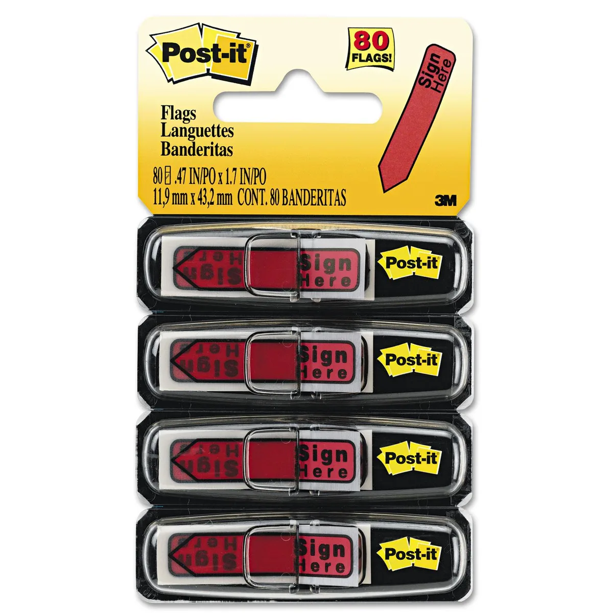 Post-it Flags Post-it Flags Arrow Message 1/2" Page Flags "Sign Here" Red 80/Pack — product photo