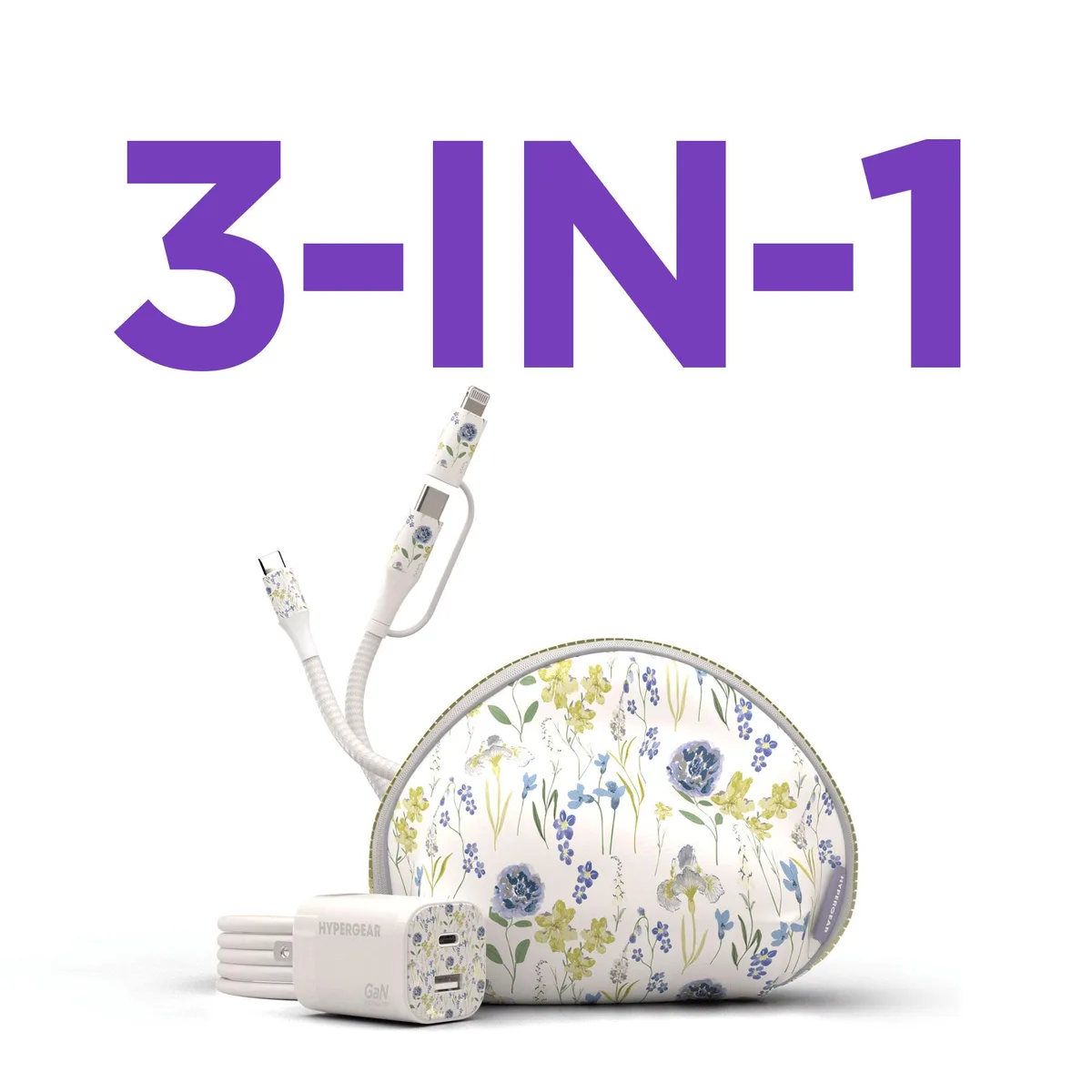 HyperGear HyperGear 30W USB-C PD Charging Kit with Travel Pouch Floral — product photo
