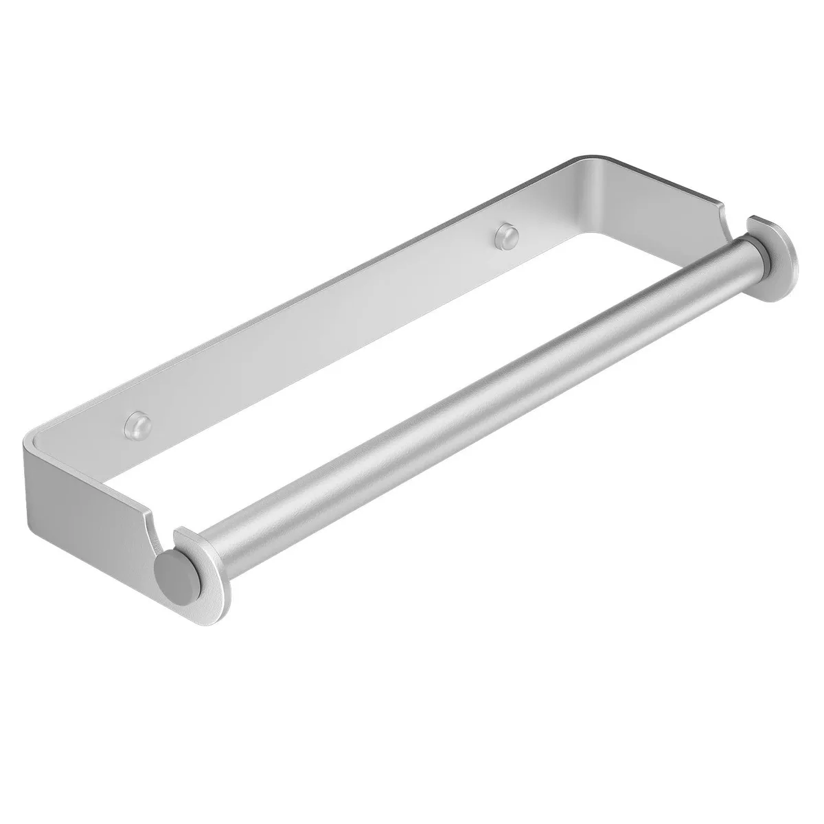 Silver under-cabinet paper towel holder with mounting hardware