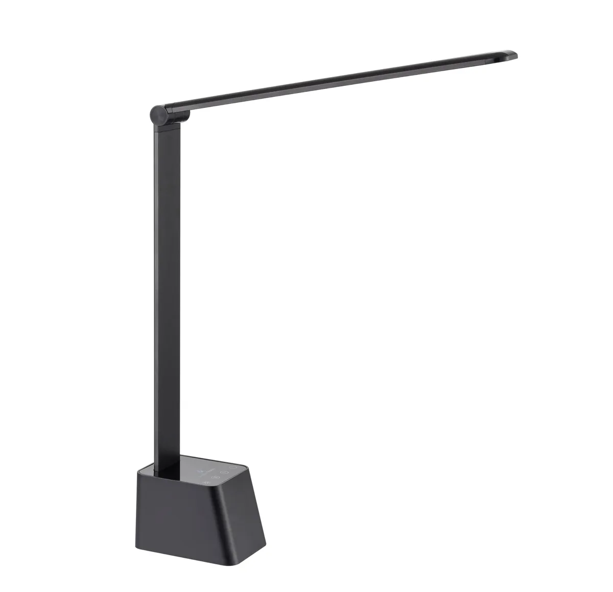 Orange folding desk lamp with adjustable arm and round base