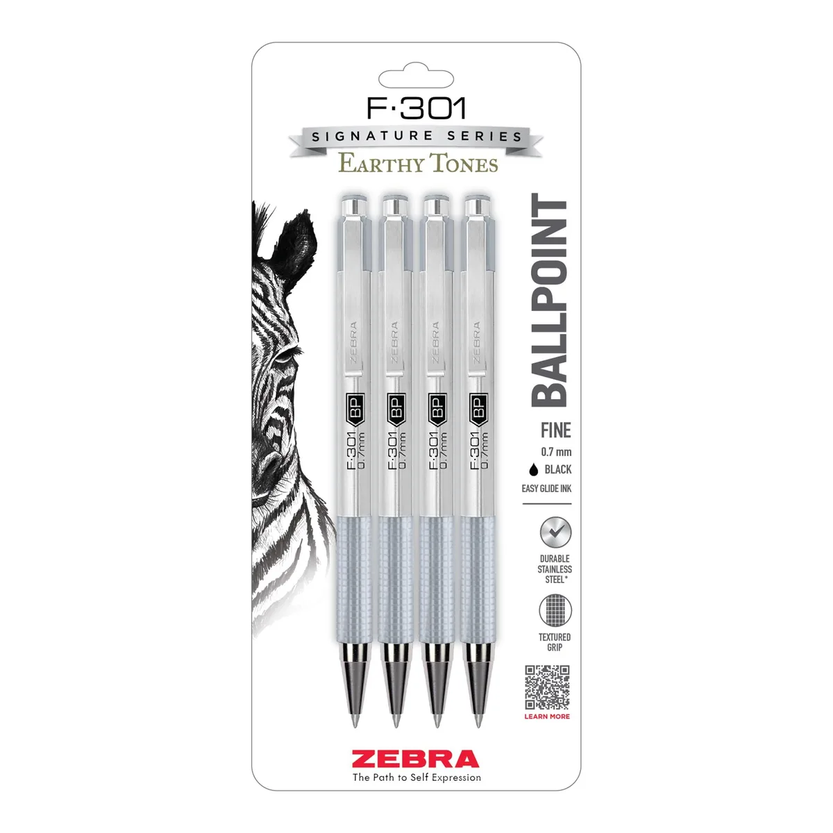 Stainless steel retractable ballpoint pen, black, 0.7mm tip, metal clip and grip