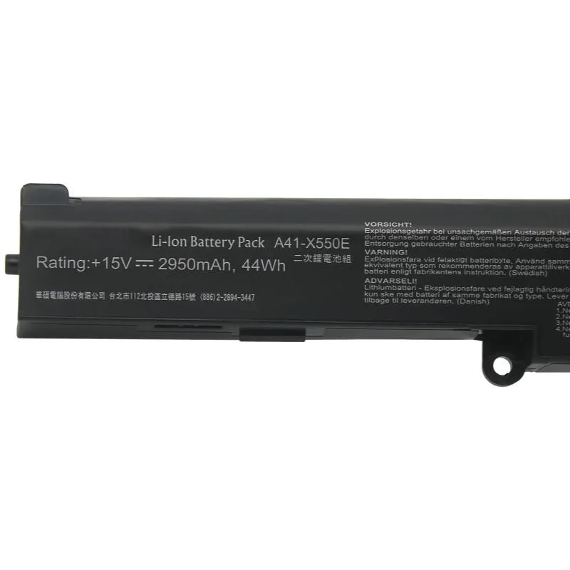 Black rectangular lithium-polymer laptop battery, 15V 44Wh 2950mAh