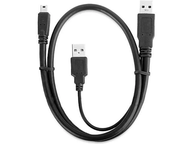 Black Y-shaped Mini USB 2.0 splitter cable with two USB-A plugs and 60cm length