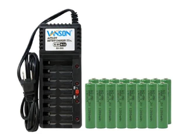 DUSLAN DUSLAN V868 8-bay AA/AAA charger with 16 AAA 1200 mAh NiMH batteries — product photo