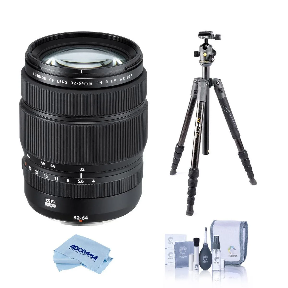 FUJIFILM FUJIFILM GF 32-64mm f/4 R LM WR Lens Bundle with Tripod and Cleaning Kit — product photo