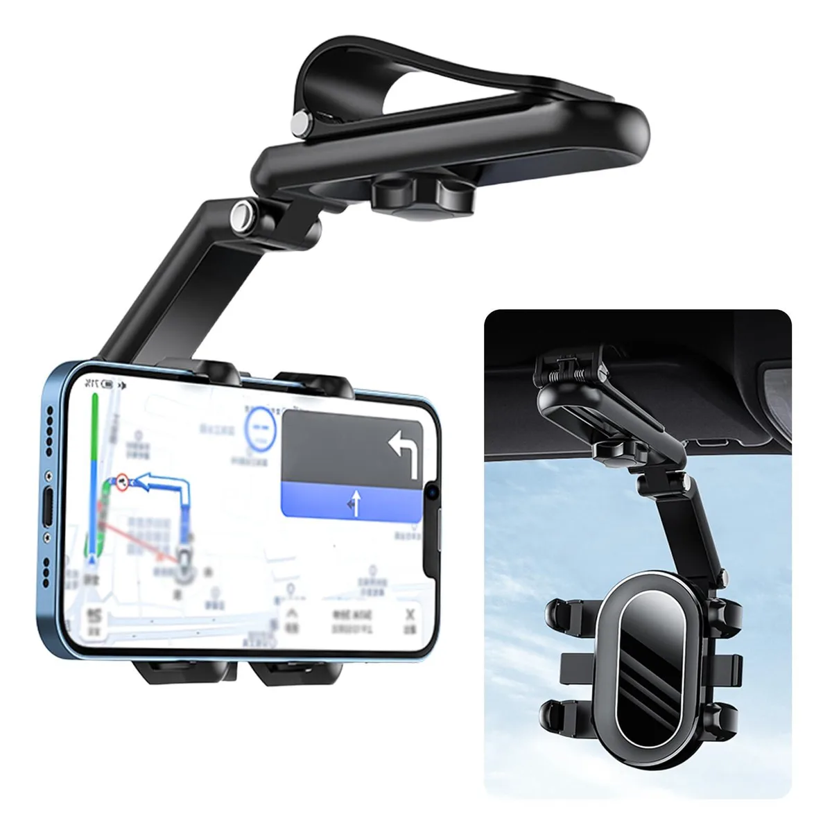 No Sew No Sew Sun Visor Phone Holder 1080° Triple-Axis Swivel 4.7-6.67 in Black — product photo