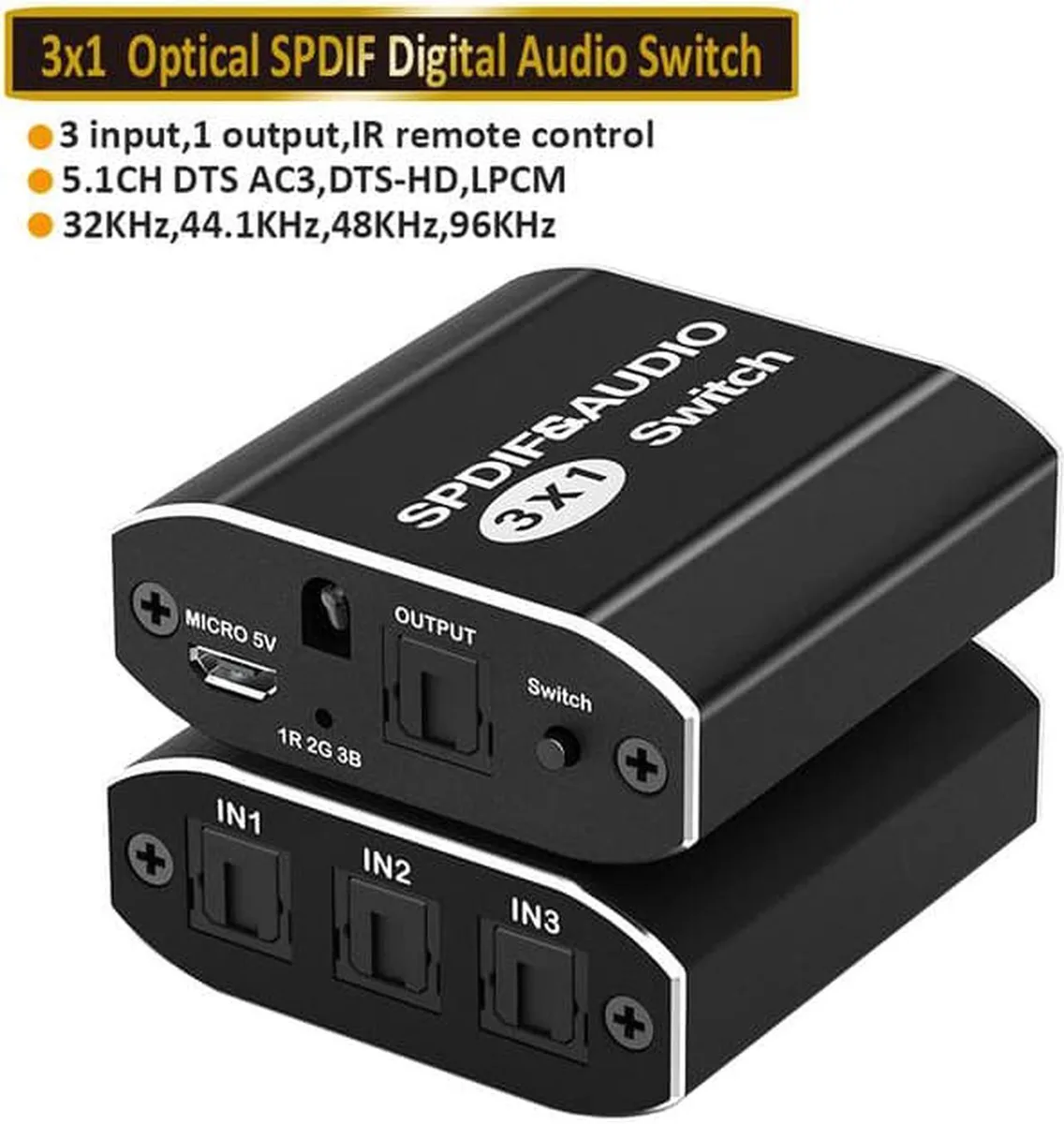 Vszerda Vszerda 3-port Toslink switch 3 in 1 out with IR remote — product photo