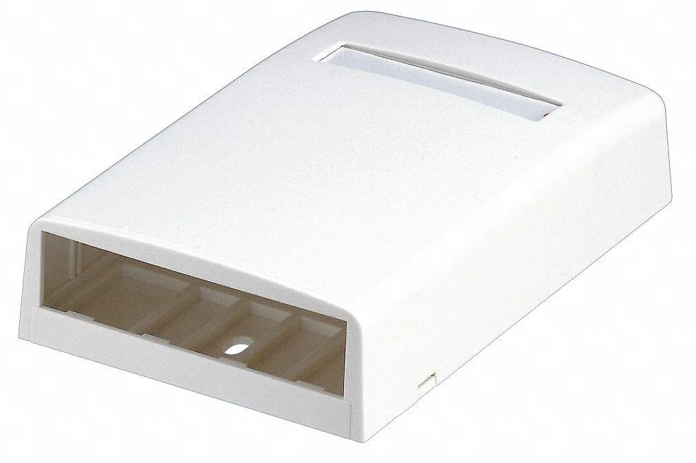 Off-white rectangular surface-mount box with four ports