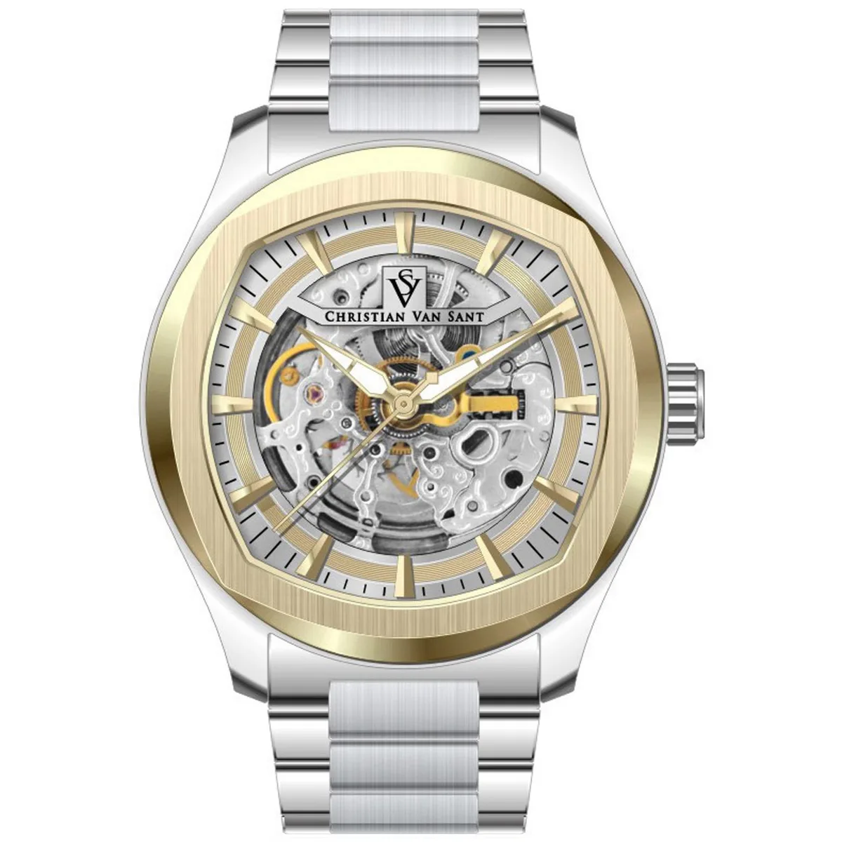 Christian Van Sant Romeo watch, gold dial, stainless steel case and bracelet