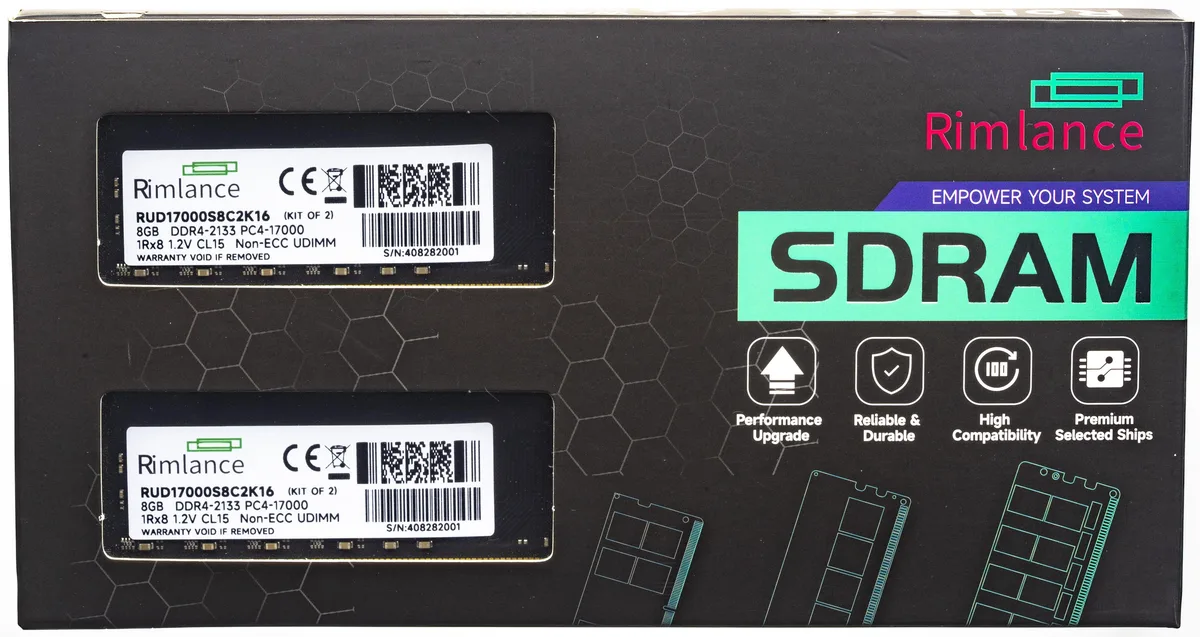RIMLANCE RIMLANCE RUD17000S8C2K16-1 16GB (2x8GB) DDR4 2133MHz CL15 1.2V desktop RAM — product photo