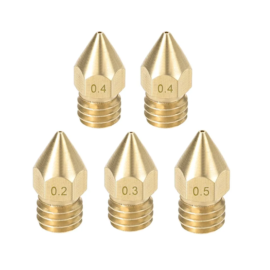 Unique-Bargains Unique-Bargains 5pcs Brass MK8 Nozzle Set 0.2 0.3 0.4 0.5mm M6 1.75mm — product photo