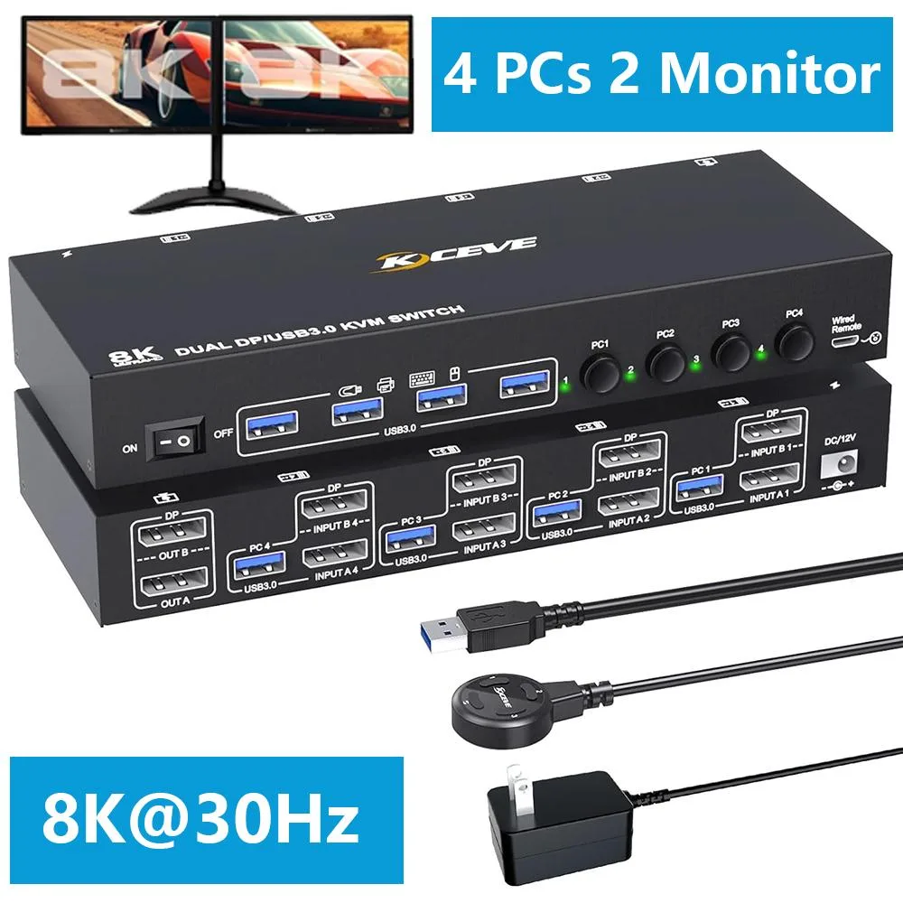 IHDAPP IHDAPP 4-Port Dual Monitor DP KVM Switch 8K@30Hz 4K@144Hz USB 3.0 — product photo