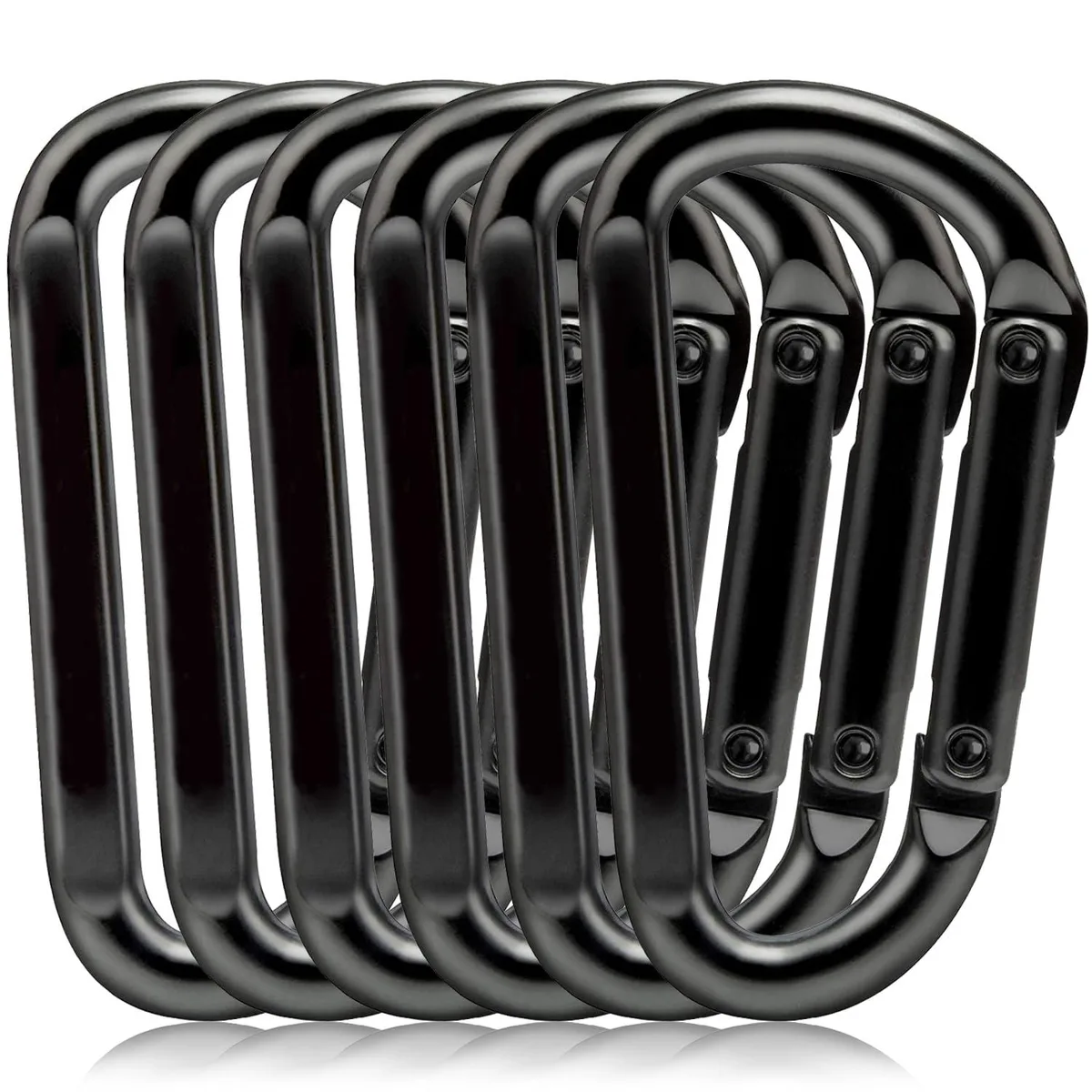  Carabiner Clip 860lbs 3.15" Iron Heavy Duty D Shape Hook Black 6pcs — product photo