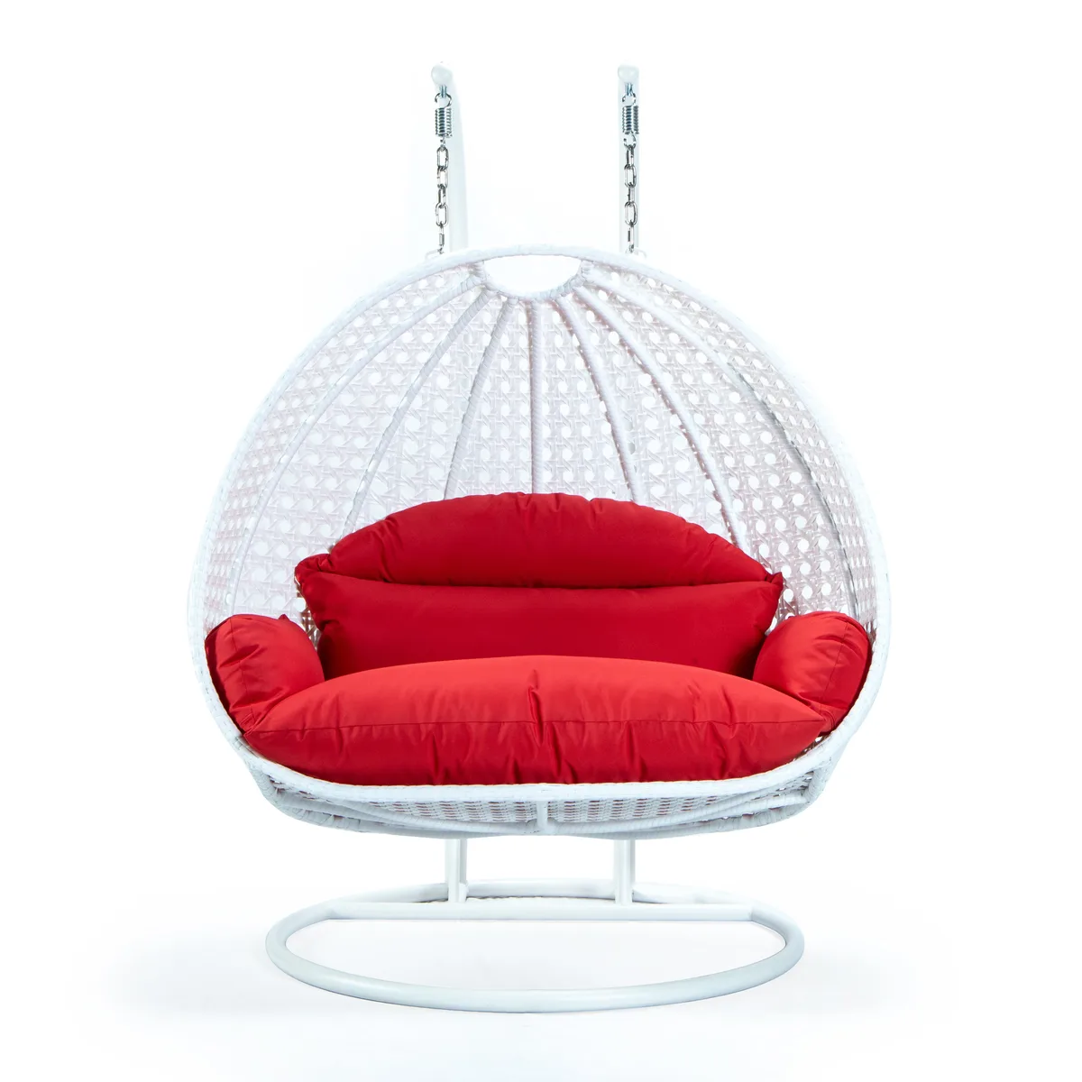 LeisureMod LeisureMod White Wicker Double Hanging Egg Swing Chair Red — product photo