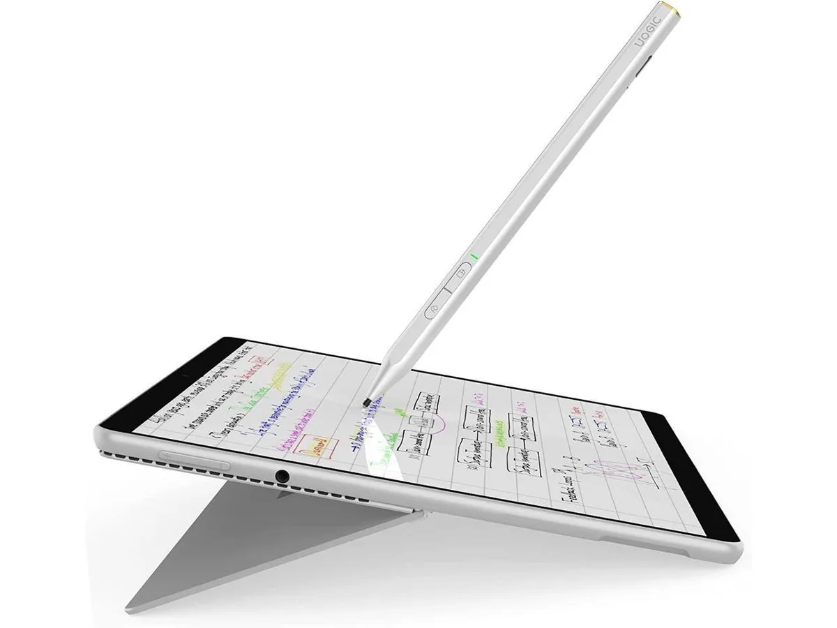 Silver stylus pen with magnetic flat edge and USB-C charging port